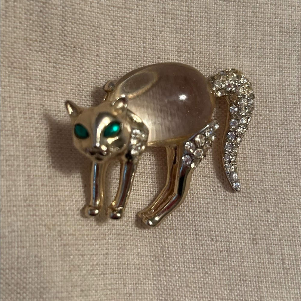 ❤️Coro Craft Jelly Belly Green Eyed Cat Brooch Pin Rare